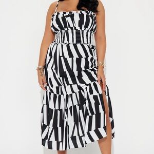 Fashion Nova Black & White Striped Maxi Dress